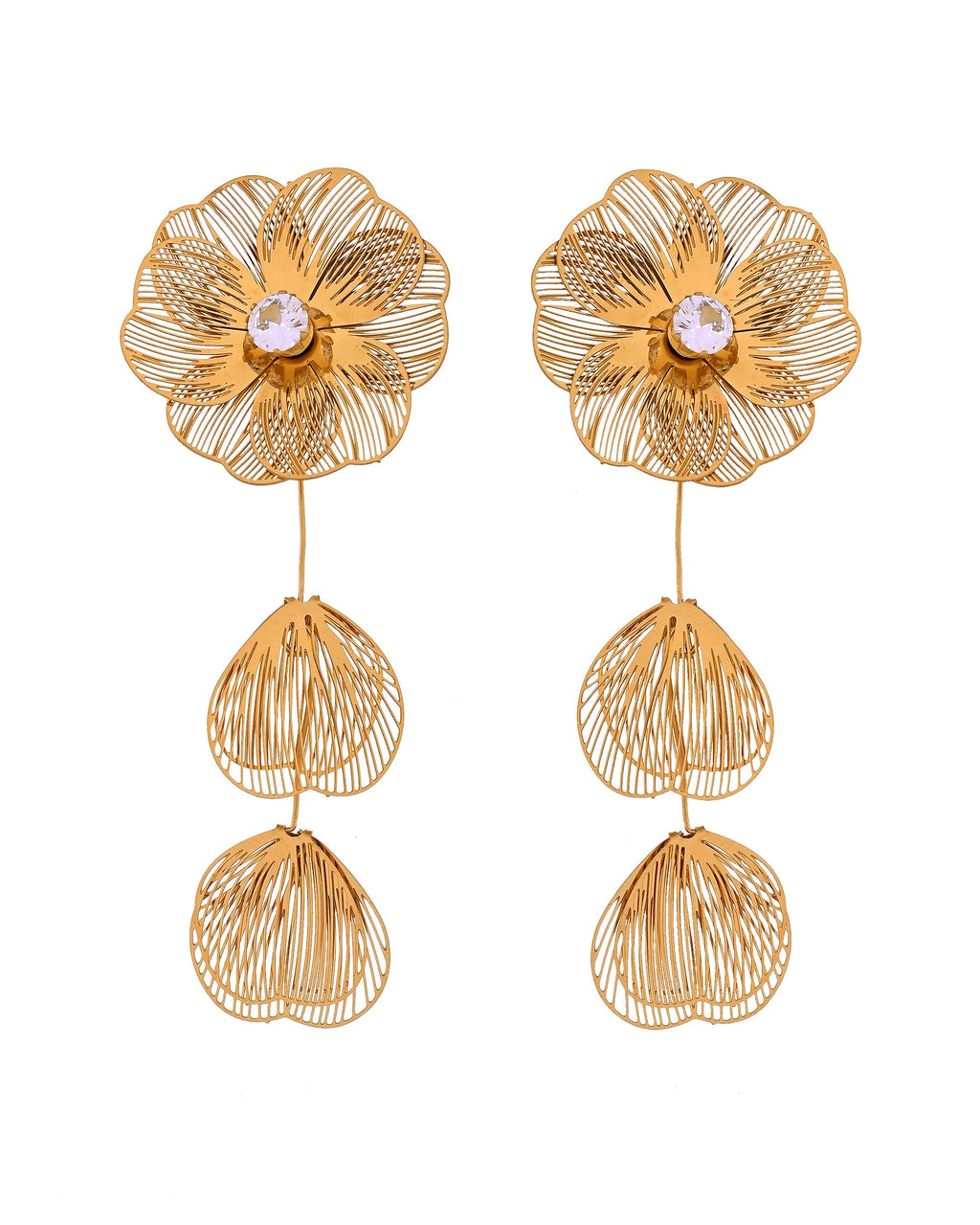 VOJ Gold Toned Floral Designed Studs Earrings | Grocsy