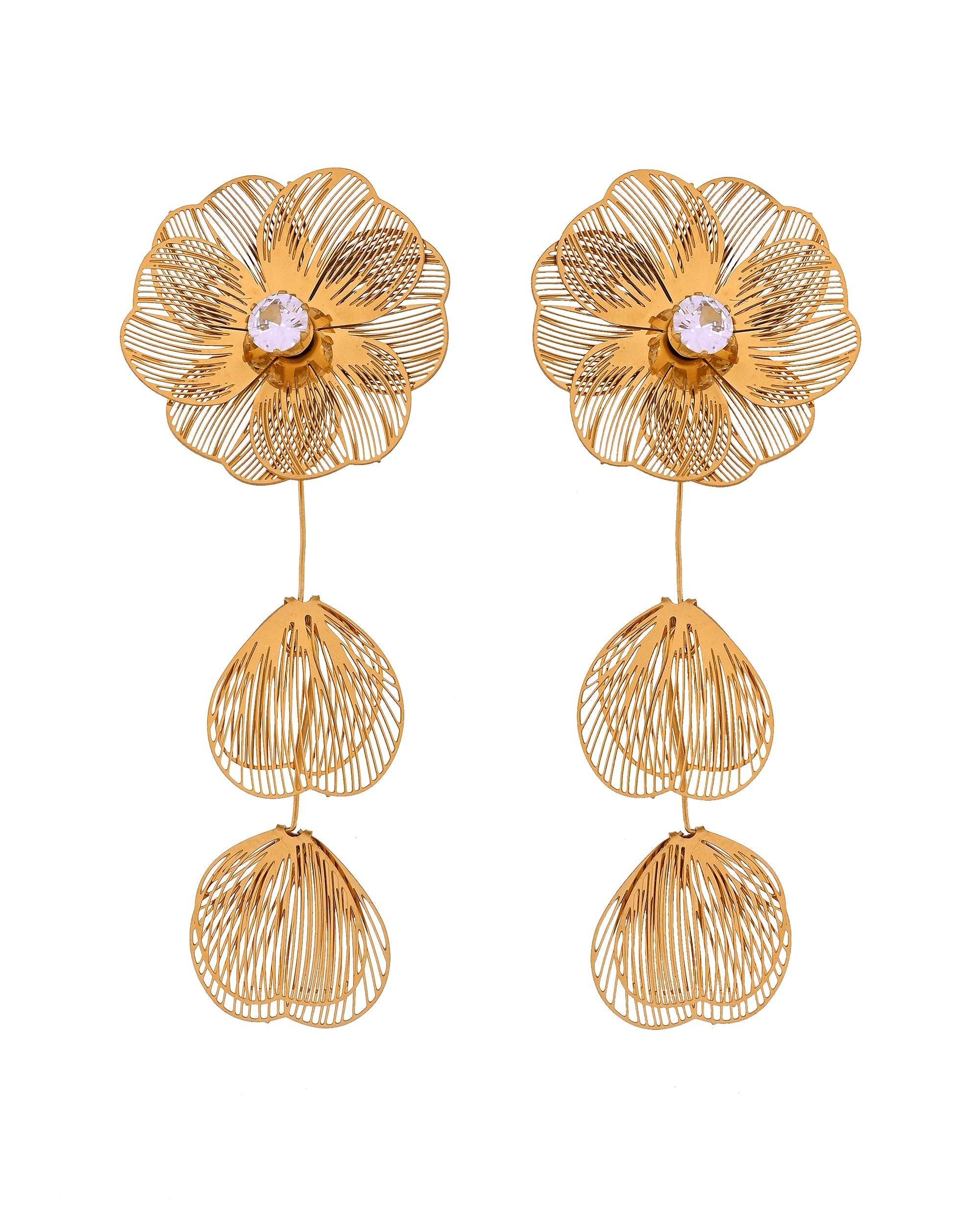 VOJ Gold Toned Floral Designed Studs Earrings | Grocsy