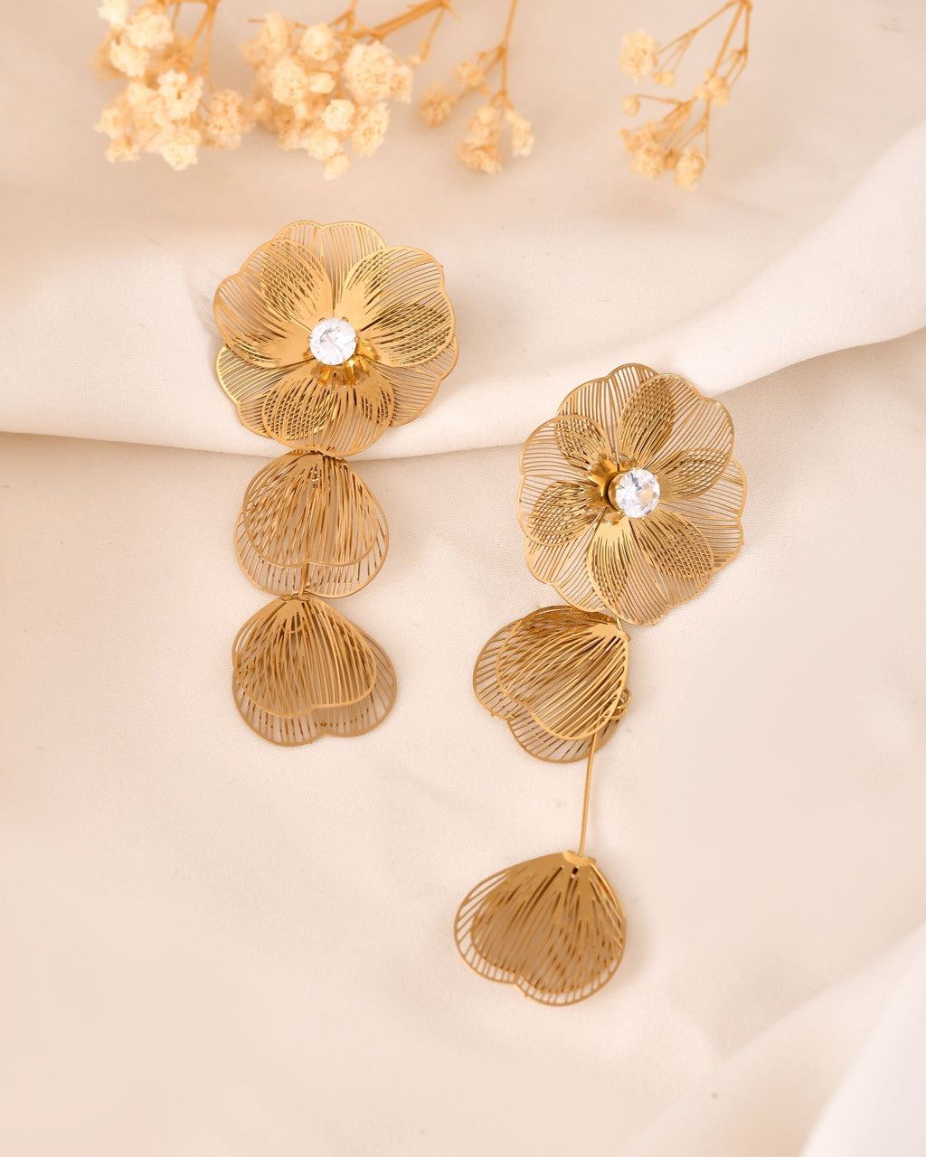 VOJ Gold Toned Floral Designed Studs Earrings | Grocsy