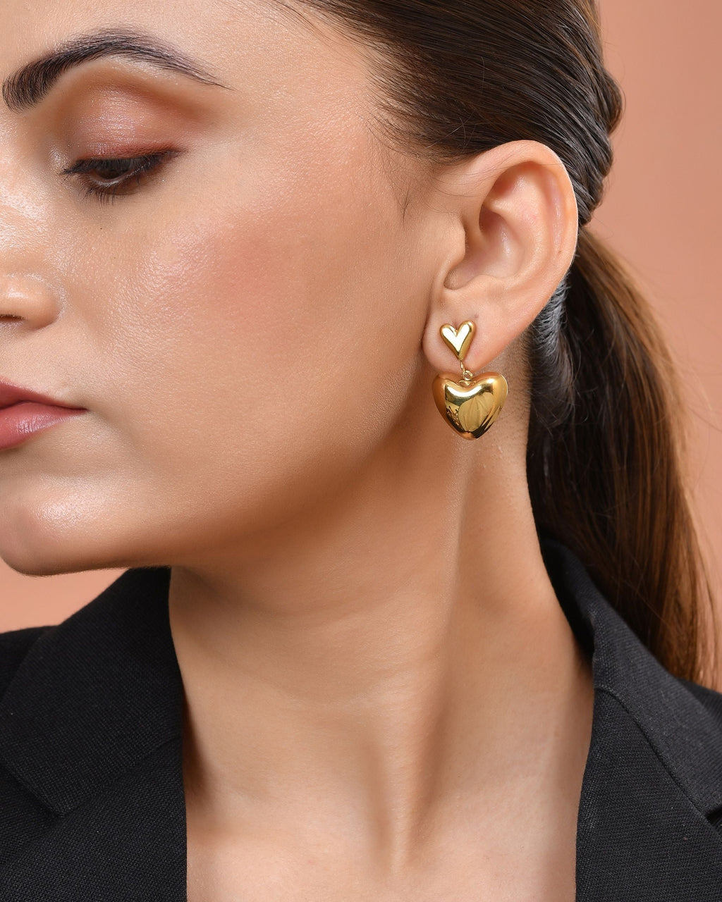 VOJ Gold Plated Heart Shaped Studs Earrings | Grocsy