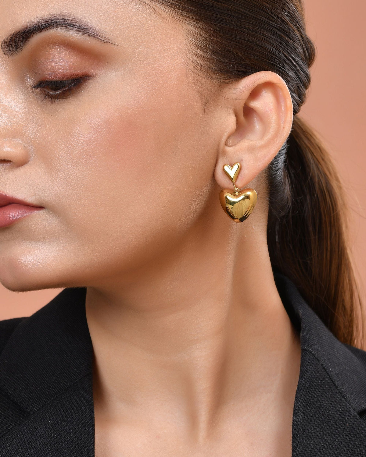 VOJ Gold Plated Heart Shaped Studs Earrings | Grocsy