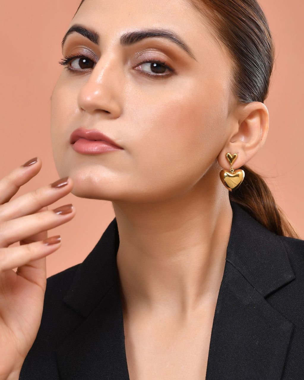VOJ Gold Plated Heart Shaped Studs Earrings | Grocsy
