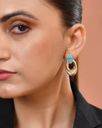 VOJ Gold Plated Blue Stone Studded Oval Shaped Earrings | Grocsy