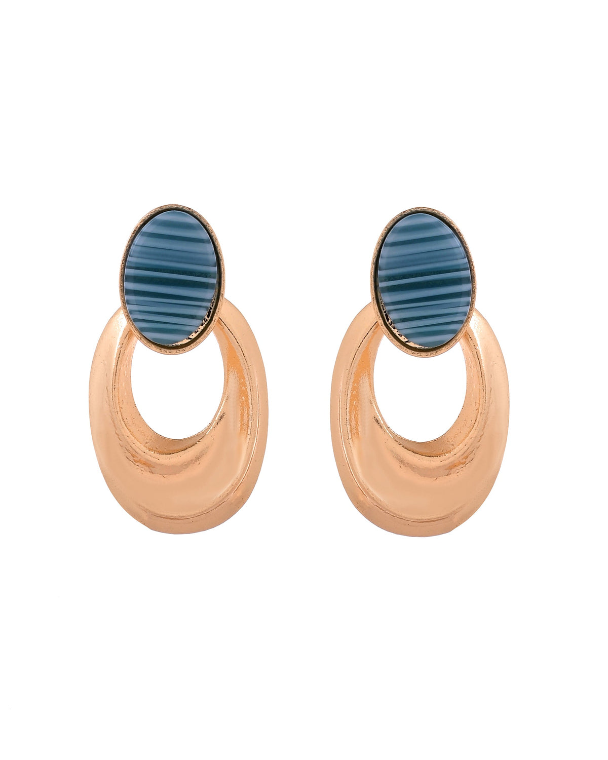 VOJ Gold Plated Blue Stone Studded Oval Shaped Earrings | Grocsy