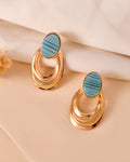 VOJ Gold Plated Blue Stone Studded Oval Shaped Earrings | Grocsy