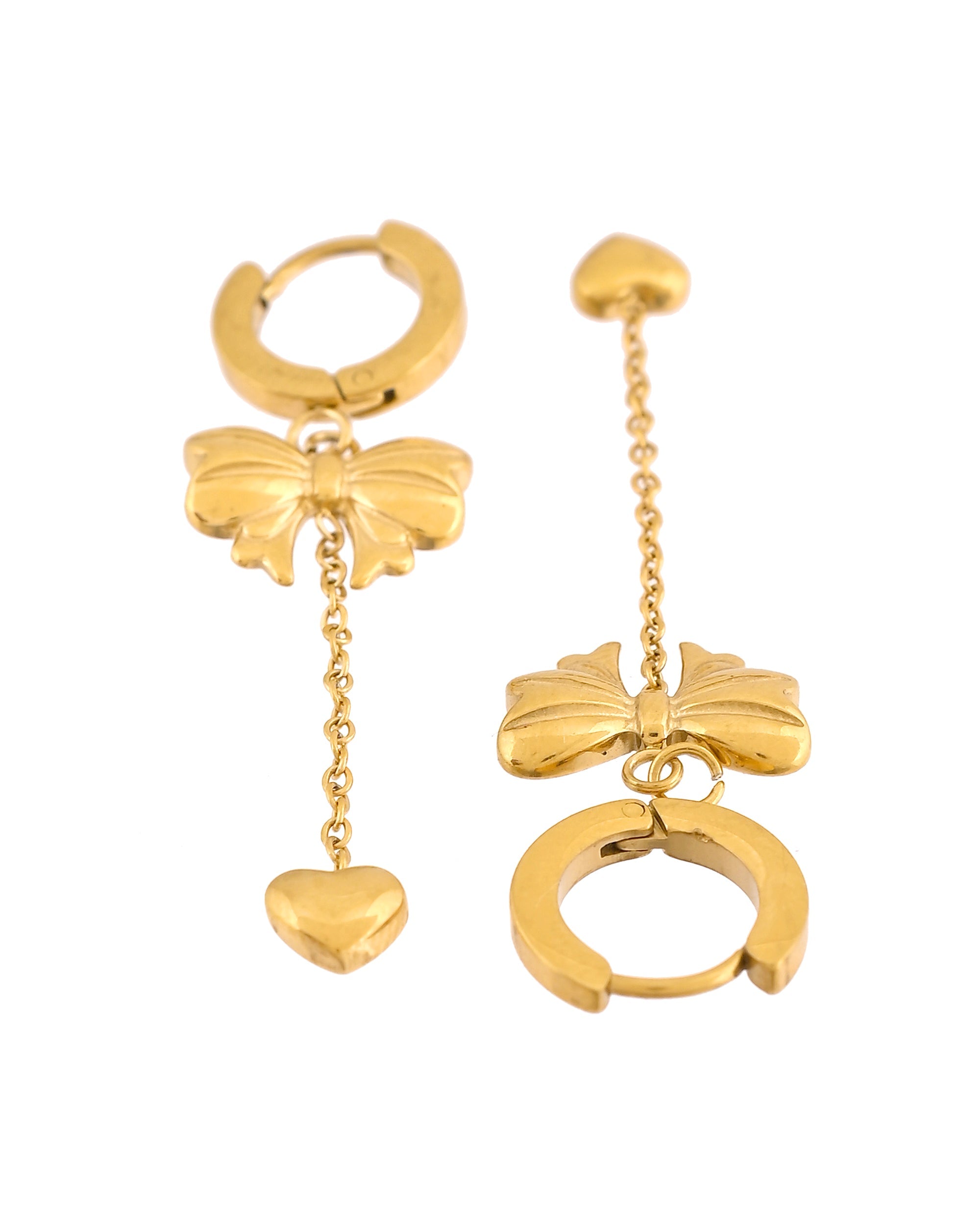 VOJ Gold Plated Bow Designed Hoop Drop Earrings | Grocsy