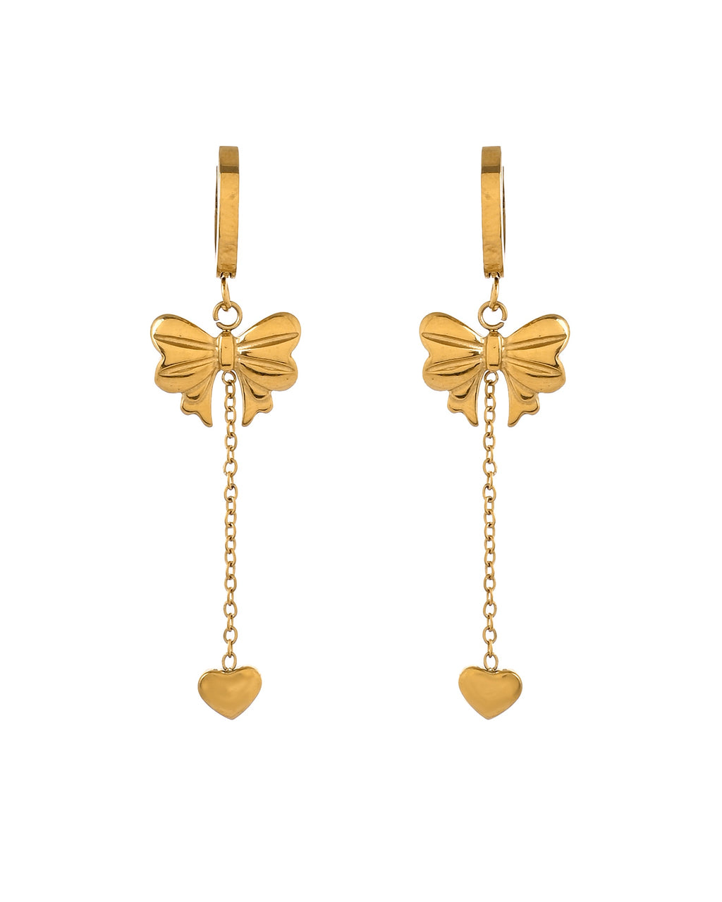 VOJ Gold Plated Bow Designed Hoop Drop Earrings | Grocsy