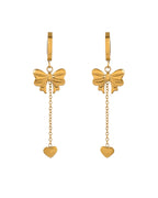 VOJ Gold Plated Bow Designed Hoop Drop Earrings | Grocsy
