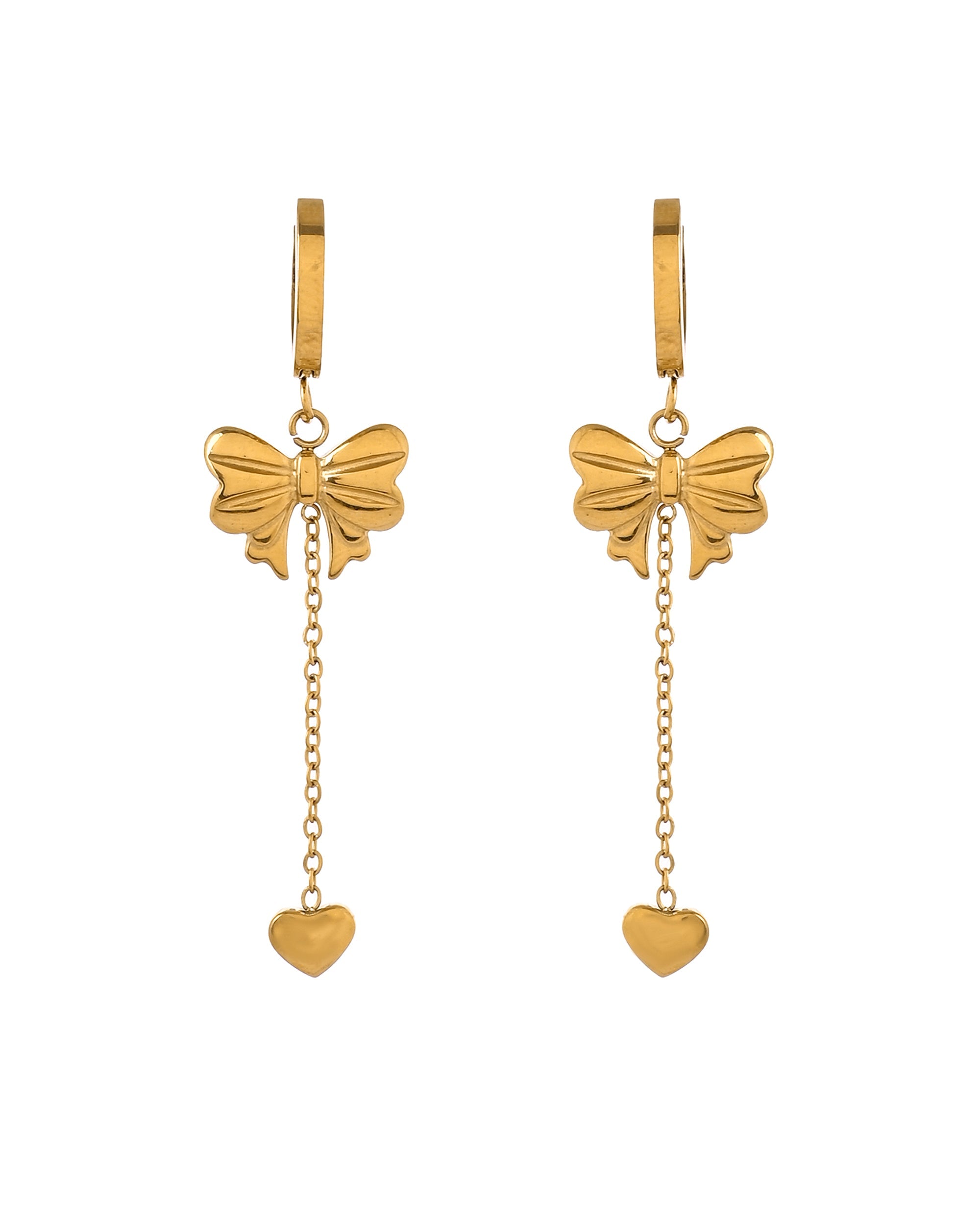 VOJ Gold Plated Bow Designed Hoop Drop Earrings | Grocsy