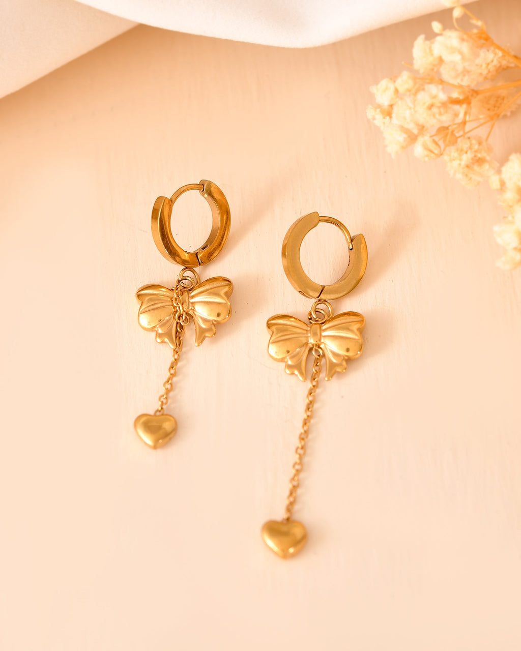 VOJ Gold Plated Bow Designed Hoop Drop Earrings | Grocsy