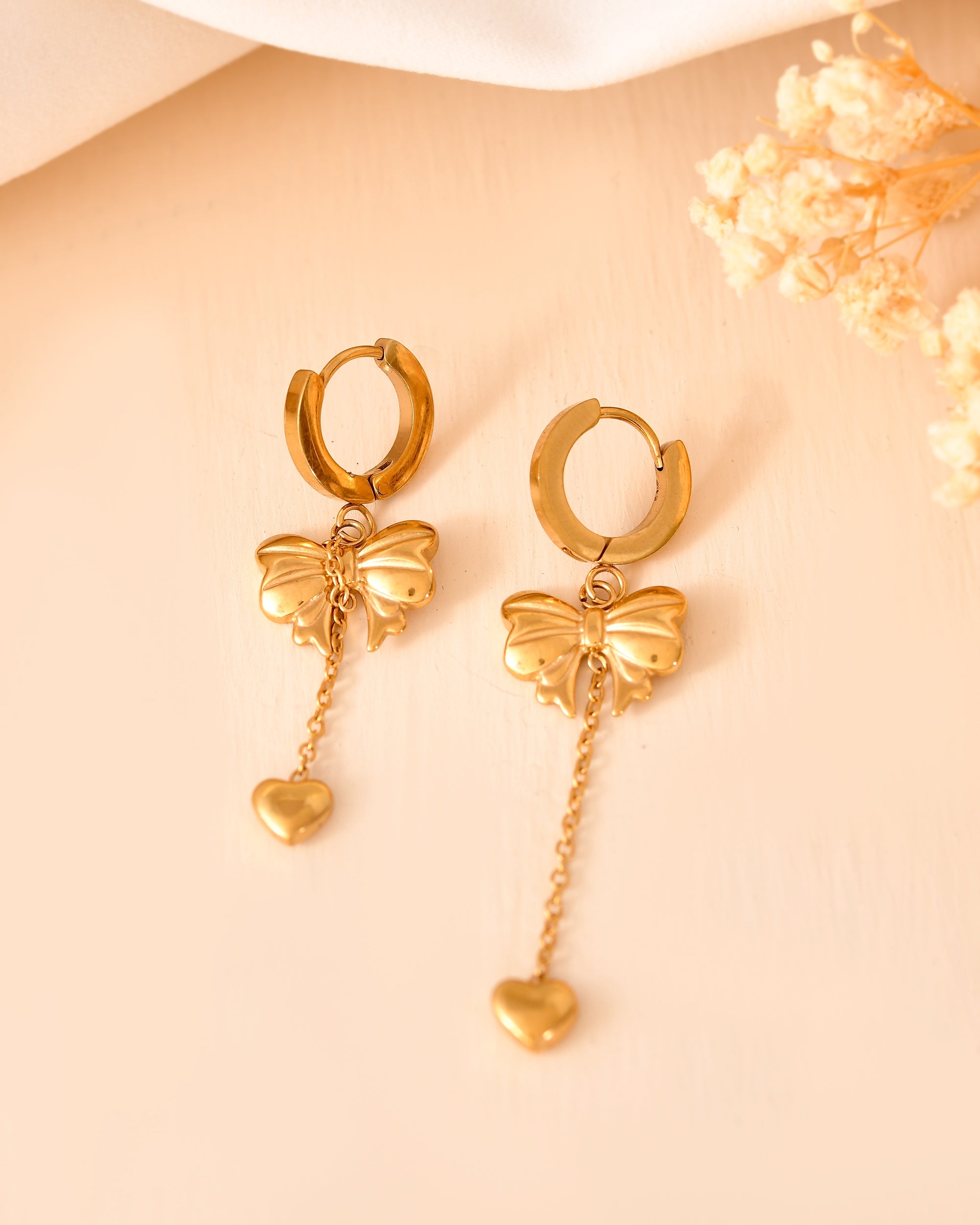 VOJ Gold Plated Bow Designed Hoop Drop Earrings | Grocsy