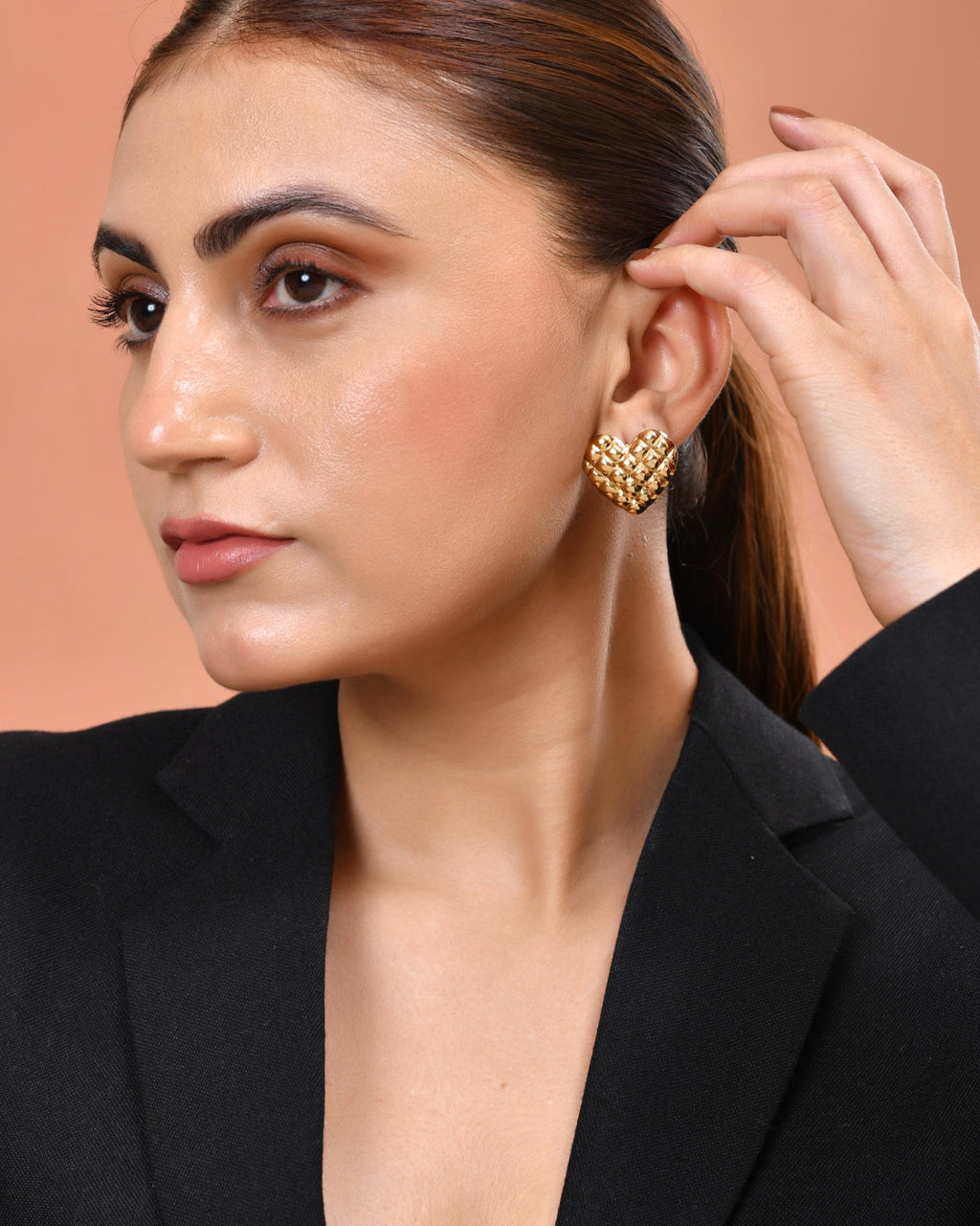 VOJ Gold Plated Heart Designed Studs Earrings | Grocsy