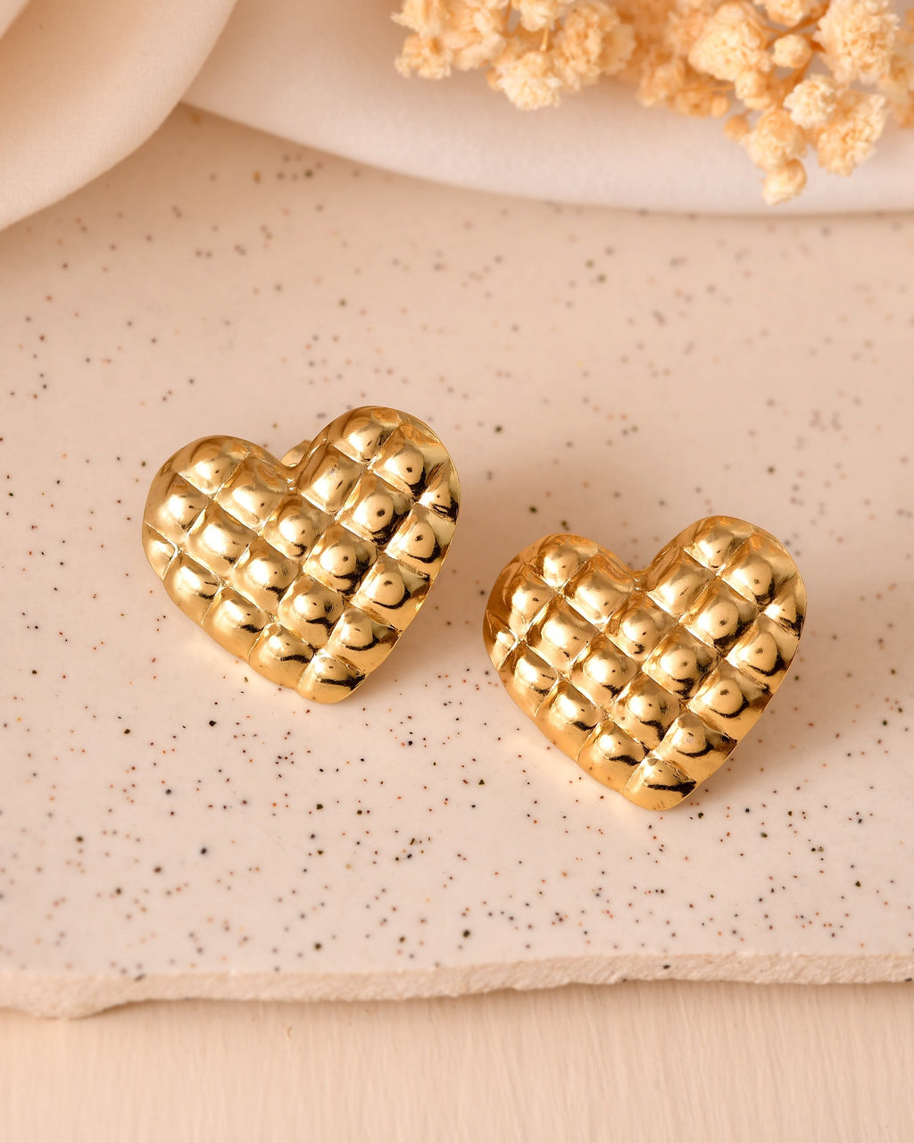 VOJ Gold Plated Heart Designed Studs Earrings | Grocsy