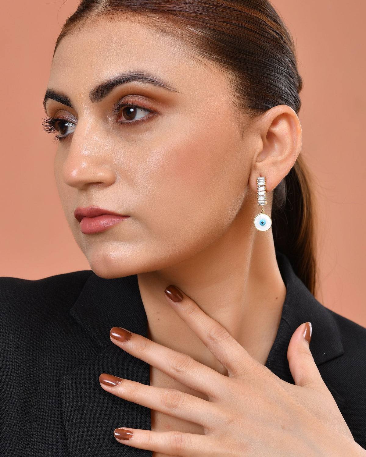VOJ Gold Plated Stone Studded Evil Eye Drop Earrings | Grocsy