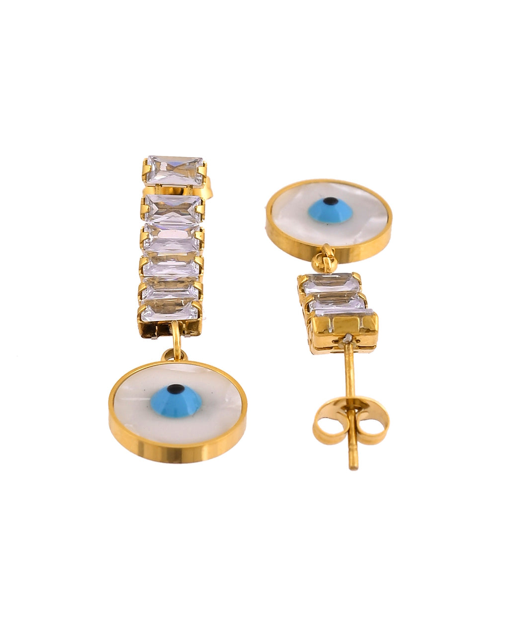 VOJ Gold Plated Stone Studded Evil Eye Drop Earrings | Grocsy