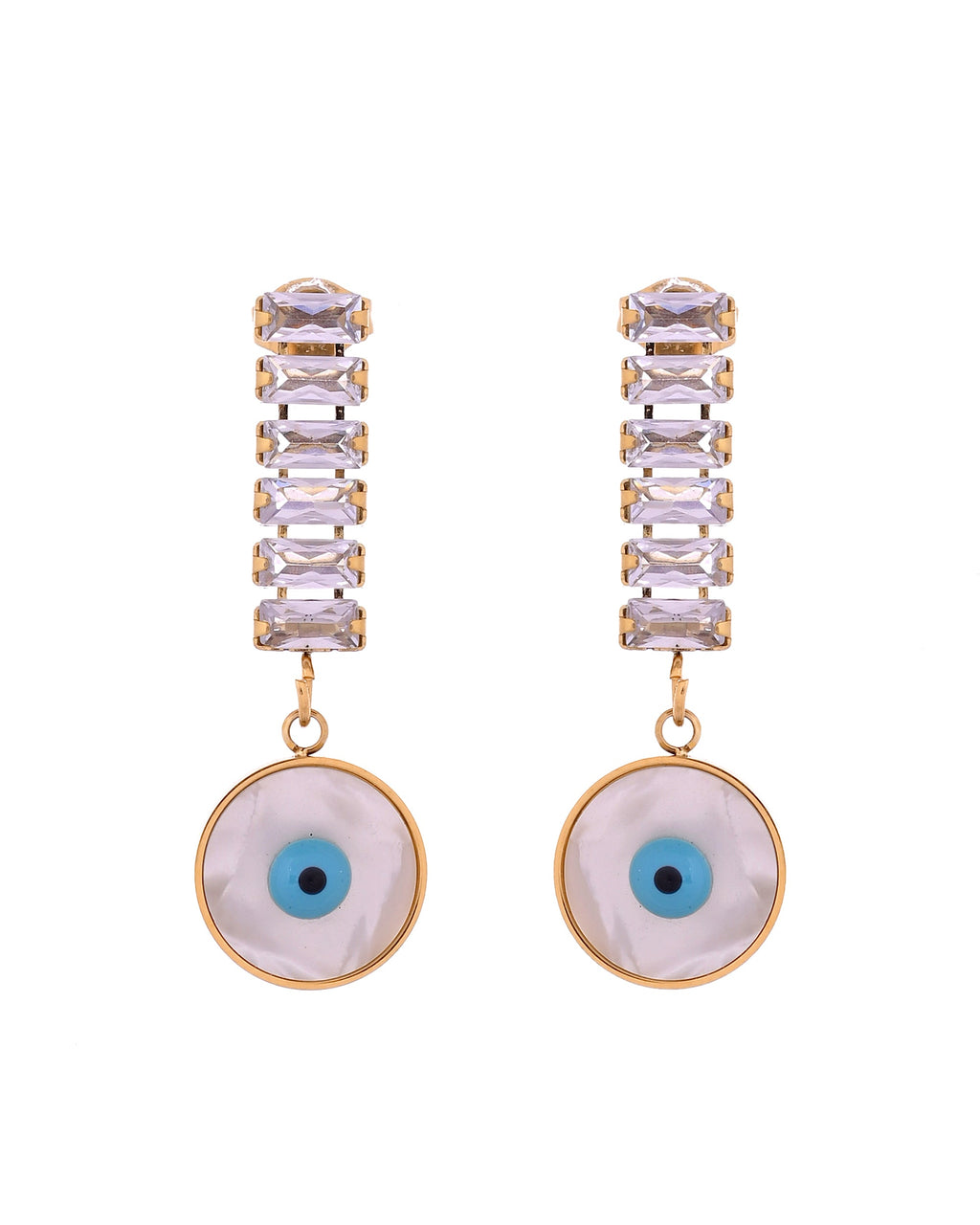 VOJ Gold Plated Stone Studded Evil Eye Drop Earrings | Grocsy