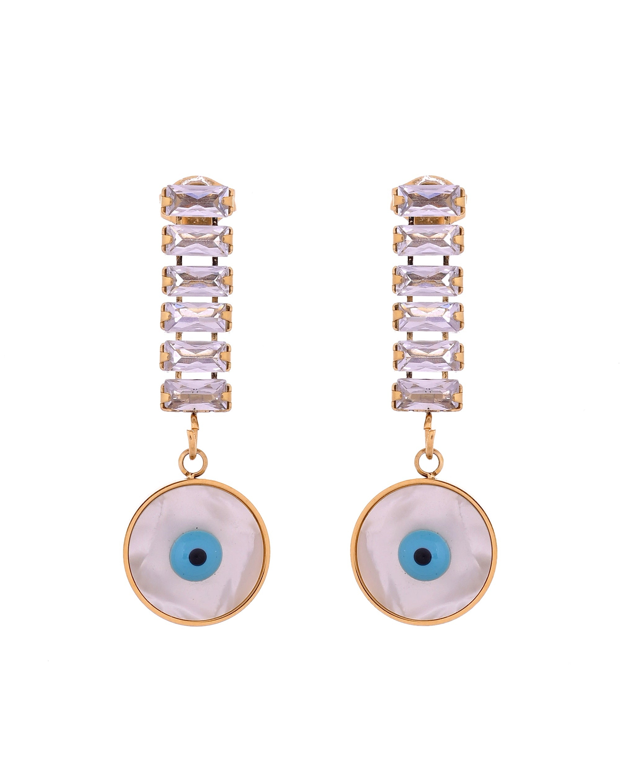 VOJ Gold Plated Stone Studded Evil Eye Drop Earrings | Grocsy