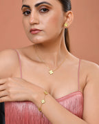 VOJ Gold Plated Floral Design Chain With Earrings And Bracelet Set | Grocsy