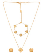 VOJ Gold Plated Floral Design Chain With Earrings And Bracelet Set | Grocsy
