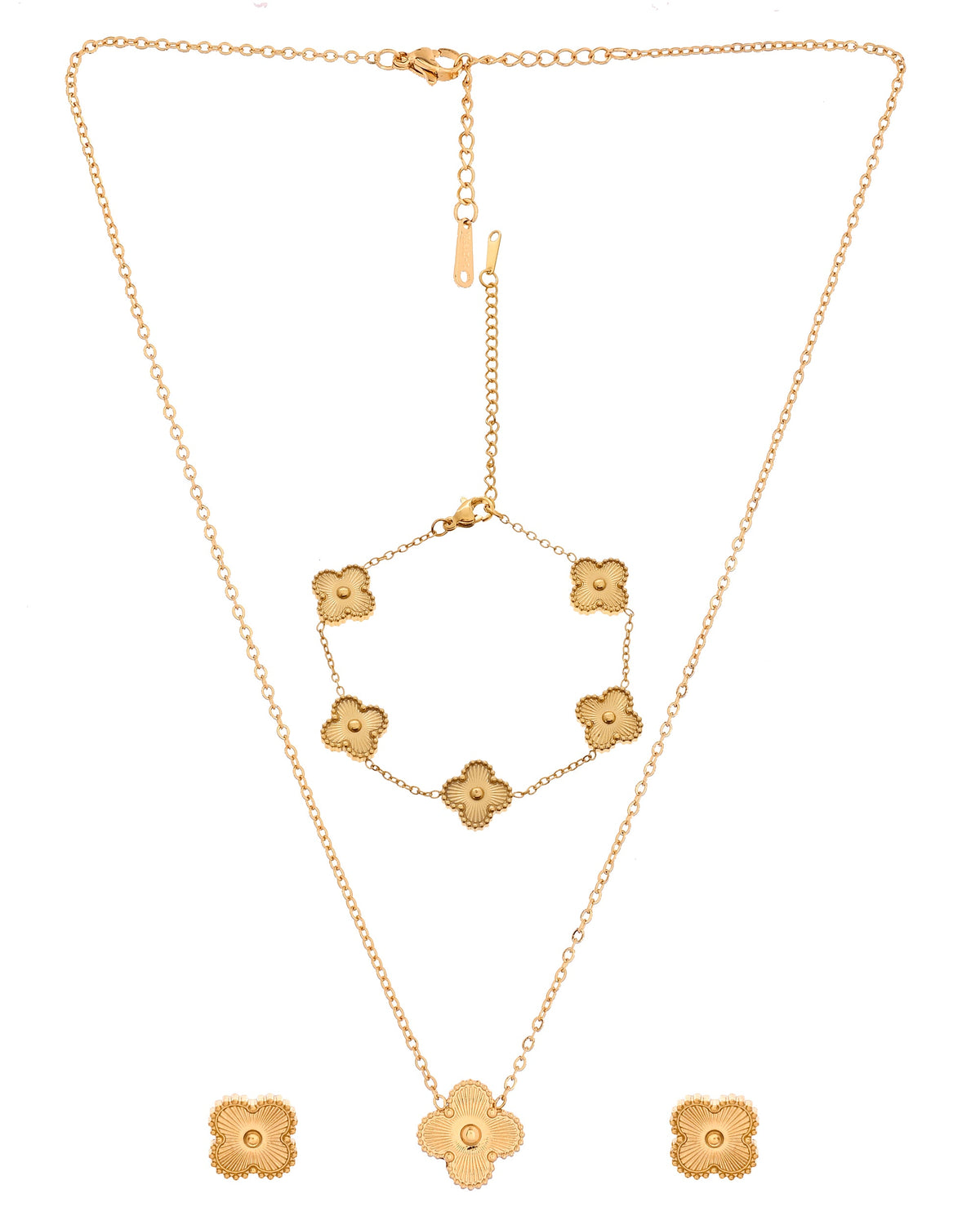 VOJ Gold Plated Floral Design Chain With Earrings And Bracelet Set | Grocsy