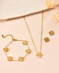 VOJ Gold Plated Floral Design Chain With Earrings And Bracelet Set | Grocsy