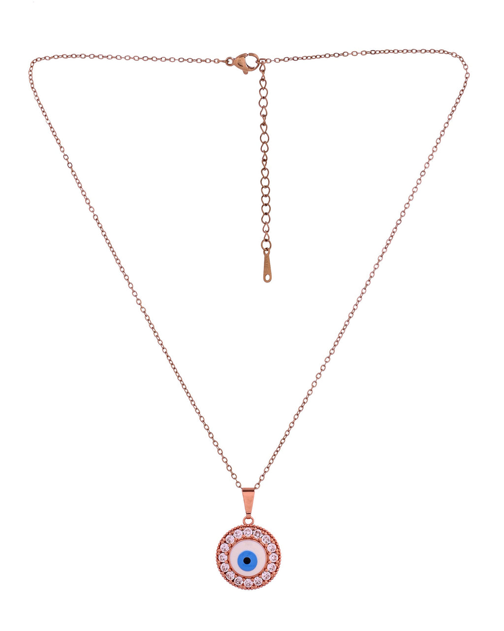 VOJ Rose Gold Plated Ad Stone Studded Evil Eye Pendant With Chain | Grocsy
