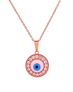 VOJ Rose Gold Plated Ad Stone Studded Evil Eye Pendant With Chain | Grocsy