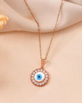 VOJ Rose Gold Plated Ad Stone Studded Evil Eye Pendant With Chain | Grocsy