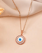 VOJ Rose Gold Plated Ad Stone Studded Evil Eye Pendant With Chain | Grocsy