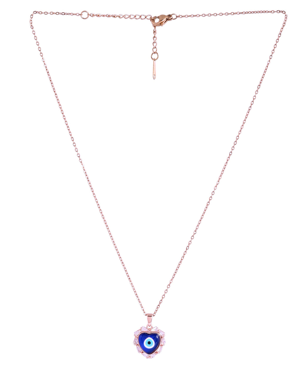 VOJ Rose Gold Plated Heart Shaped Evil Eye Pendant With Chain | Grocsy