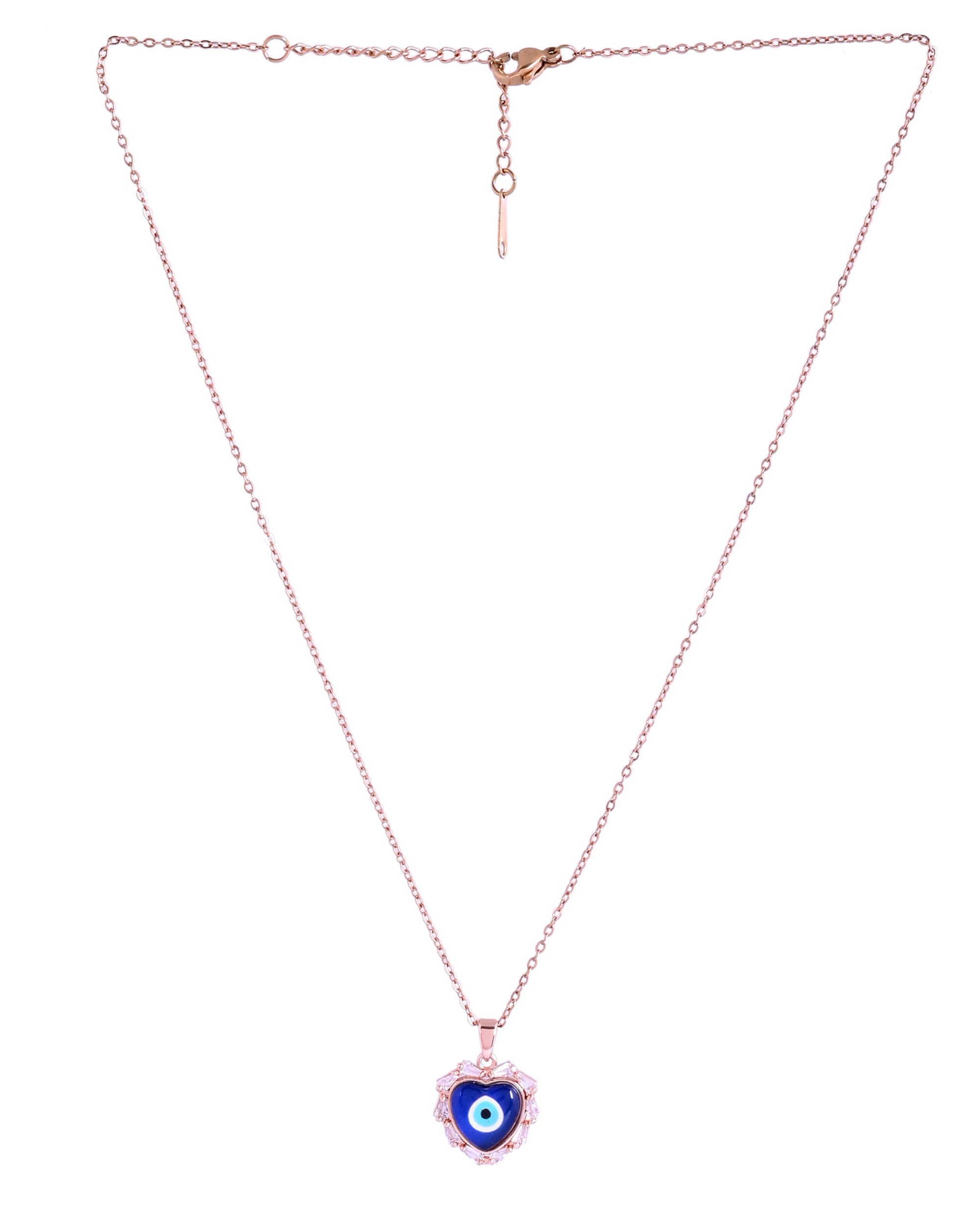 VOJ Rose Gold Plated Heart Shaped Evil Eye Pendant With Chain | Grocsy