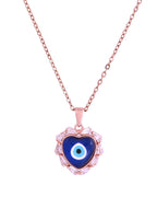 VOJ Rose Gold Plated Heart Shaped Evil Eye Pendant With Chain | Grocsy