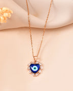 VOJ Rose Gold Plated Heart Shaped Evil Eye Pendant With Chain | Grocsy