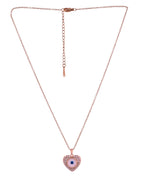 VOJ Gold Plated Heart Shaped Ad Stone Studded Evil Eye Pendant With Chain | Grocsy