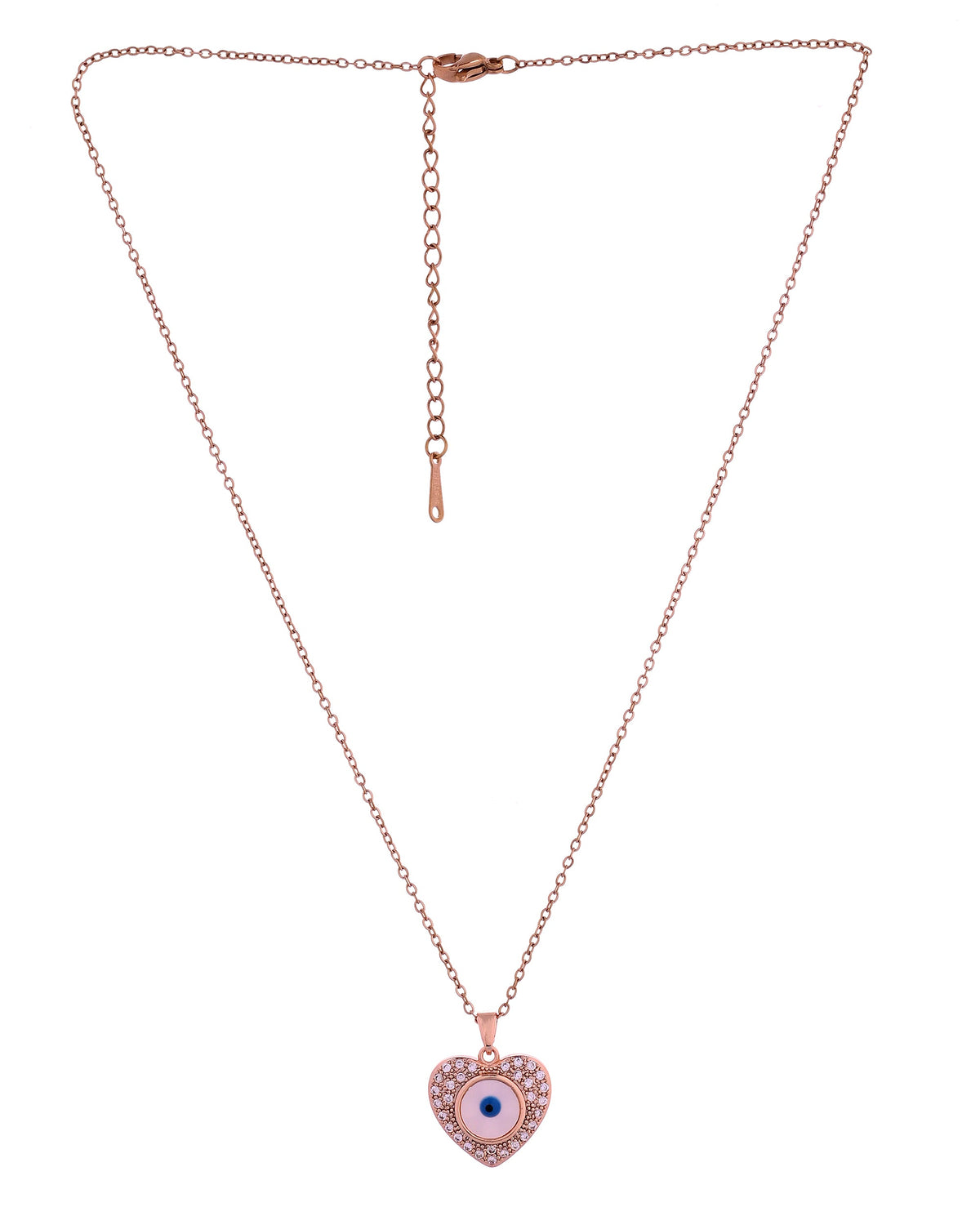 VOJ Gold Plated Heart Shaped Ad Stone Studded Evil Eye Pendant With Chain | Grocsy