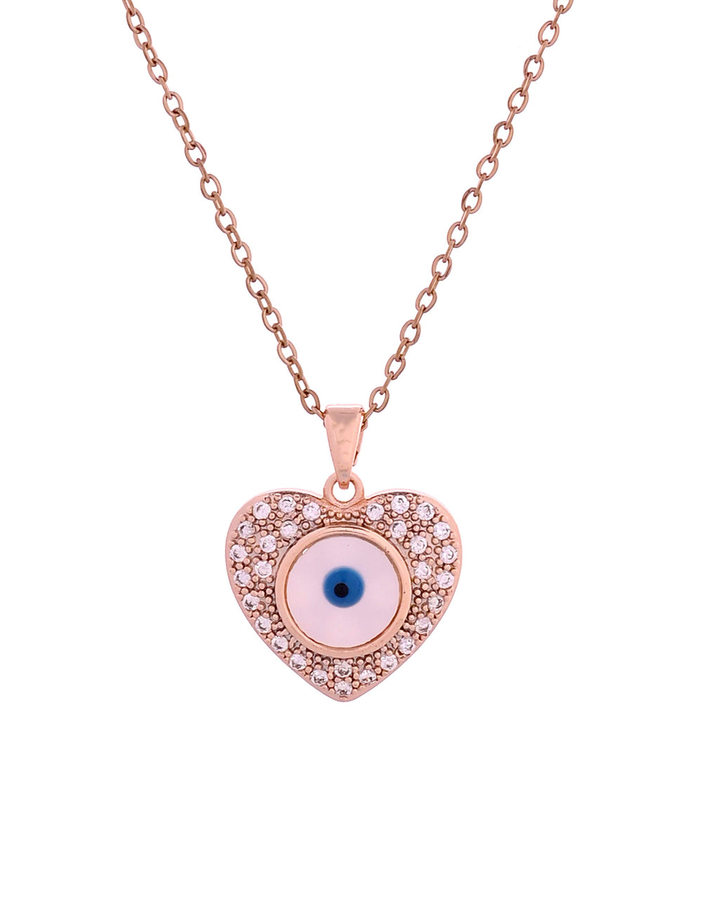 VOJ Gold Plated Heart Shaped Ad Stone Studded Evil Eye Pendant With Chain | Grocsy