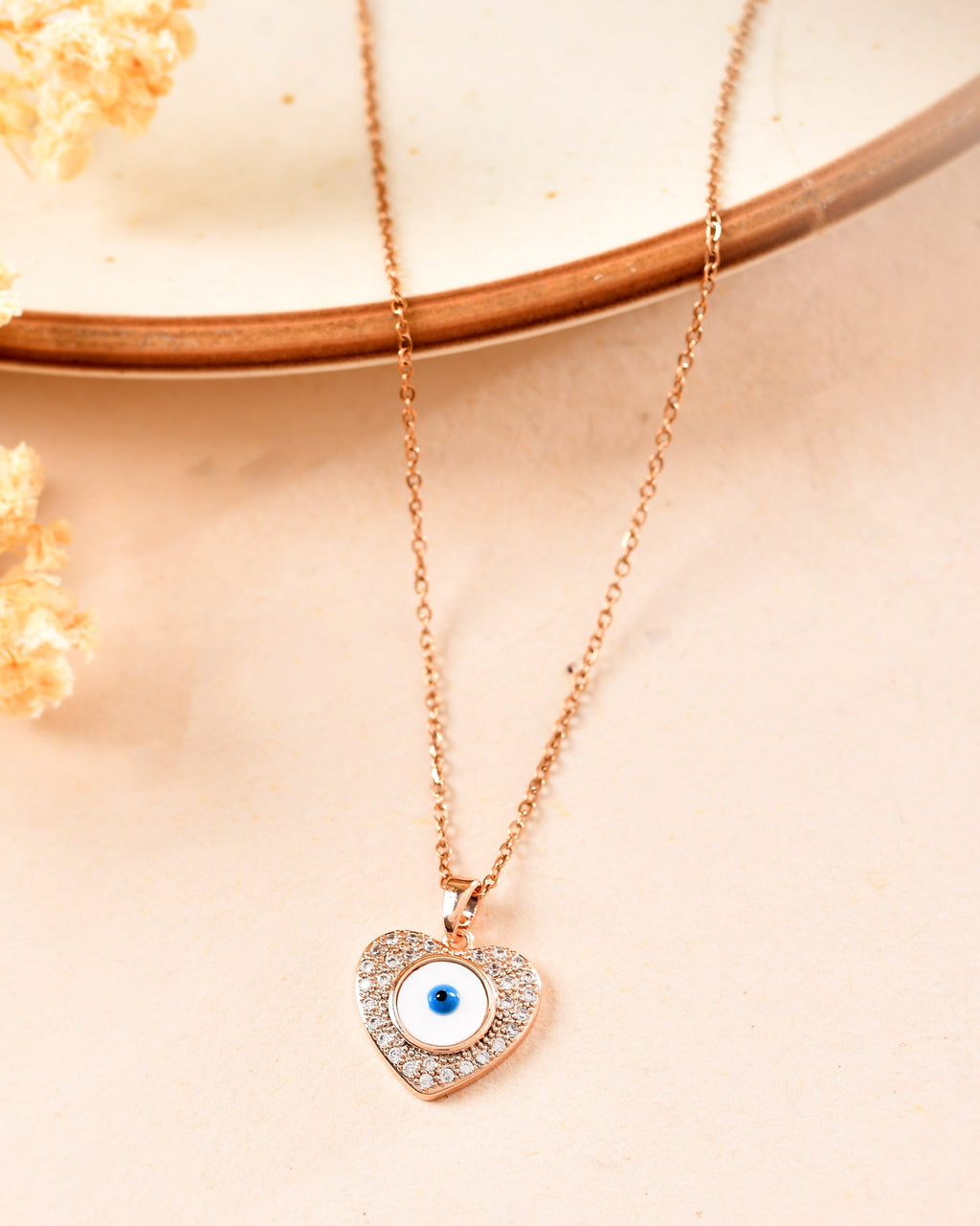 VOJ Gold Plated Heart Shaped Ad Stone Studded Evil Eye Pendant With Chain | Grocsy