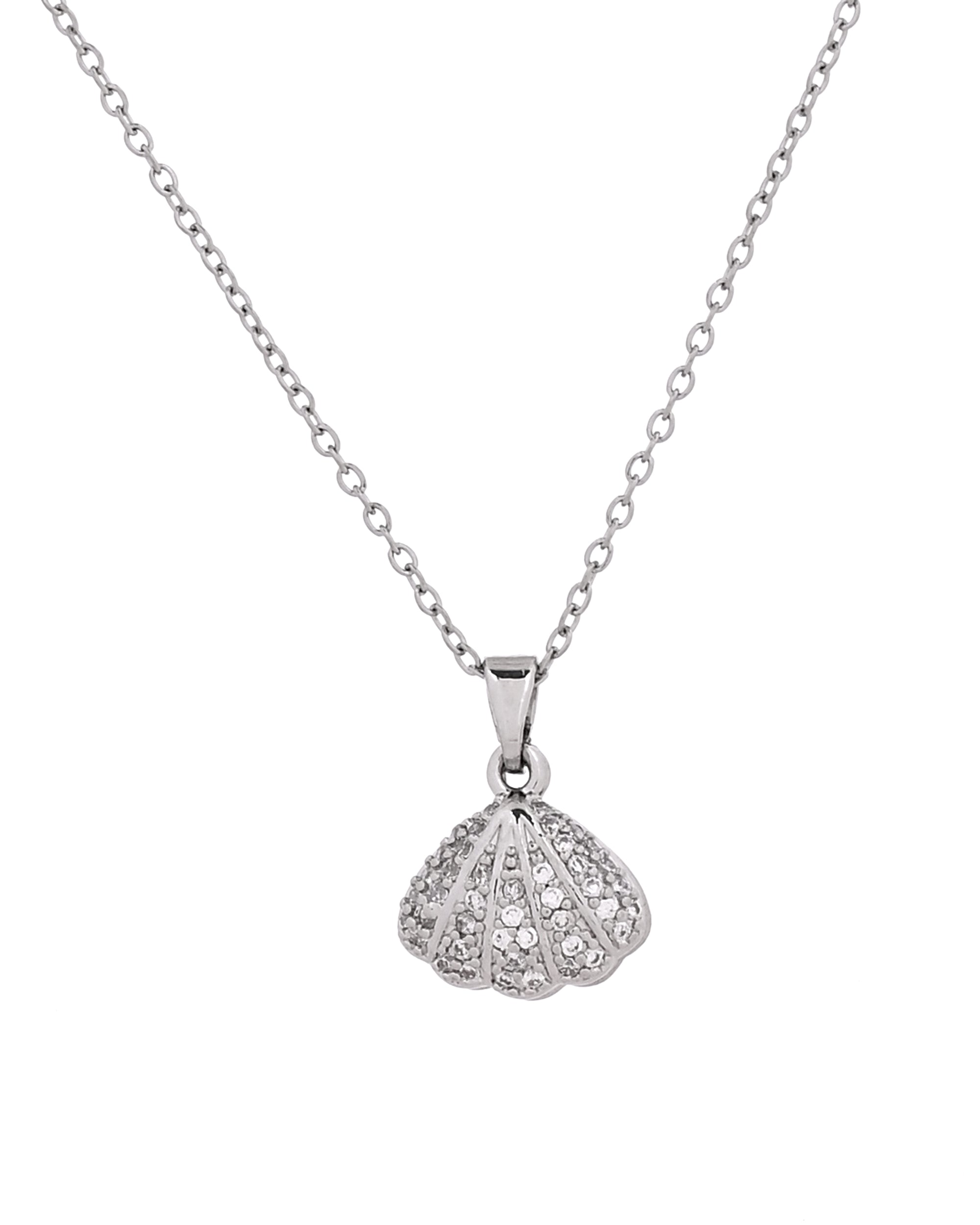 VOJ Elegant Silver-Plated Shell Design Pendant With Pearl Accent Necklace | Grocsy