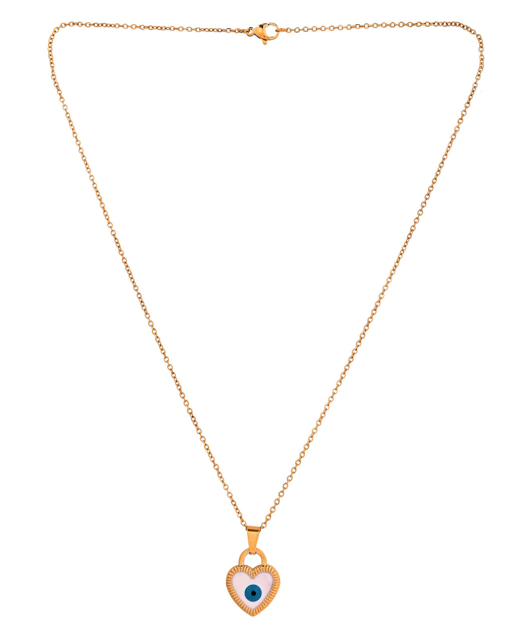 VOJ Gold Plated Heart Shaped Evil Eye Pendant With Chain | Grocsy