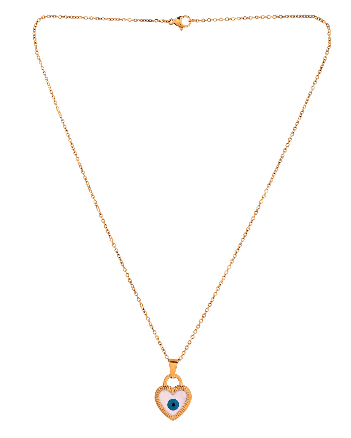 VOJ Gold Plated Heart Shaped Evil Eye Pendant With Chain | Grocsy