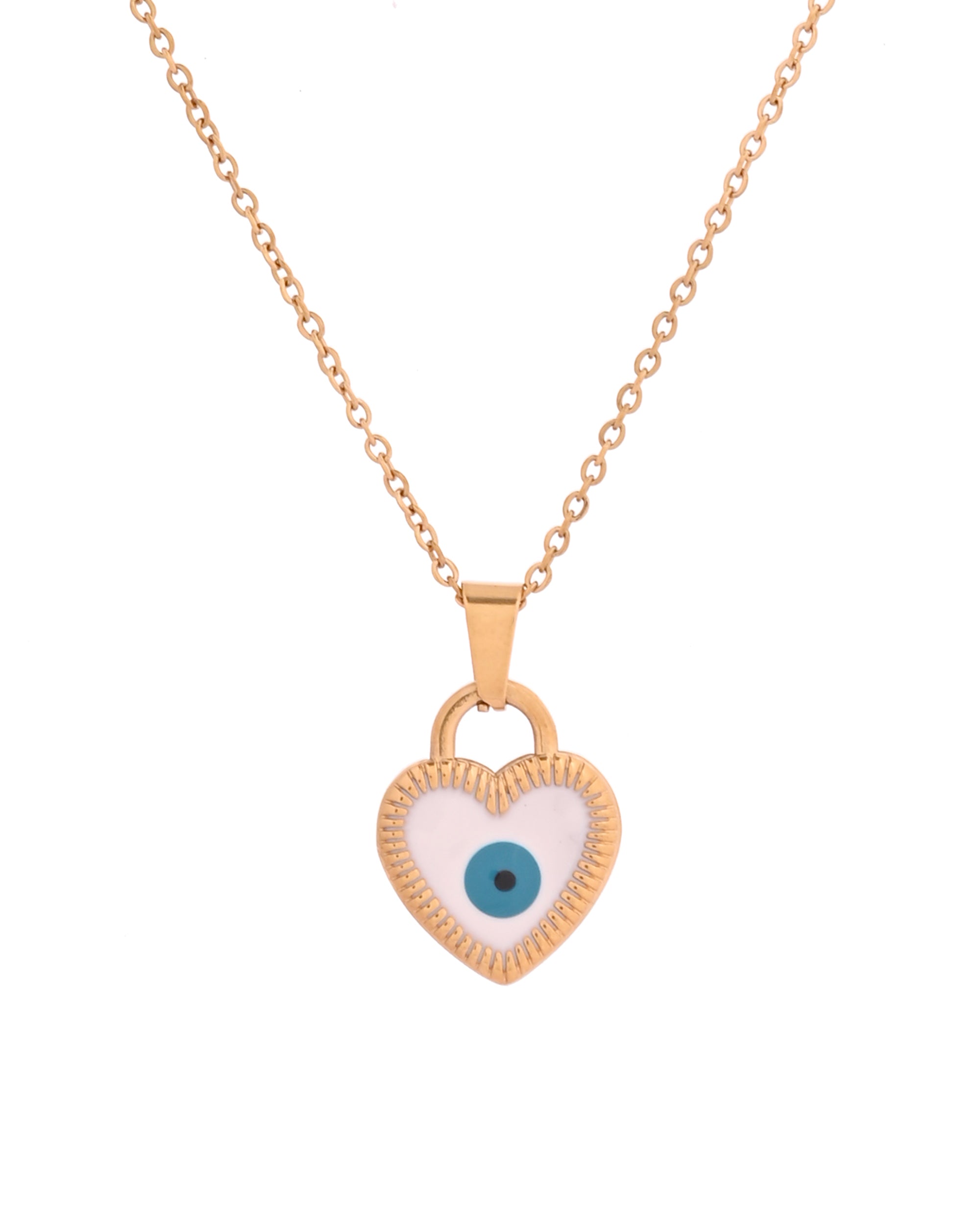 VOJ Gold Plated Heart Shaped Evil Eye Pendant With Chain | Grocsy