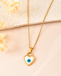 VOJ Gold Plated Heart Shaped Evil Eye Pendant With Chain | Grocsy