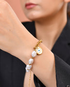 VOJ Gold Plated Pearl And Evil Eye Bracelet For Women | Grocsy