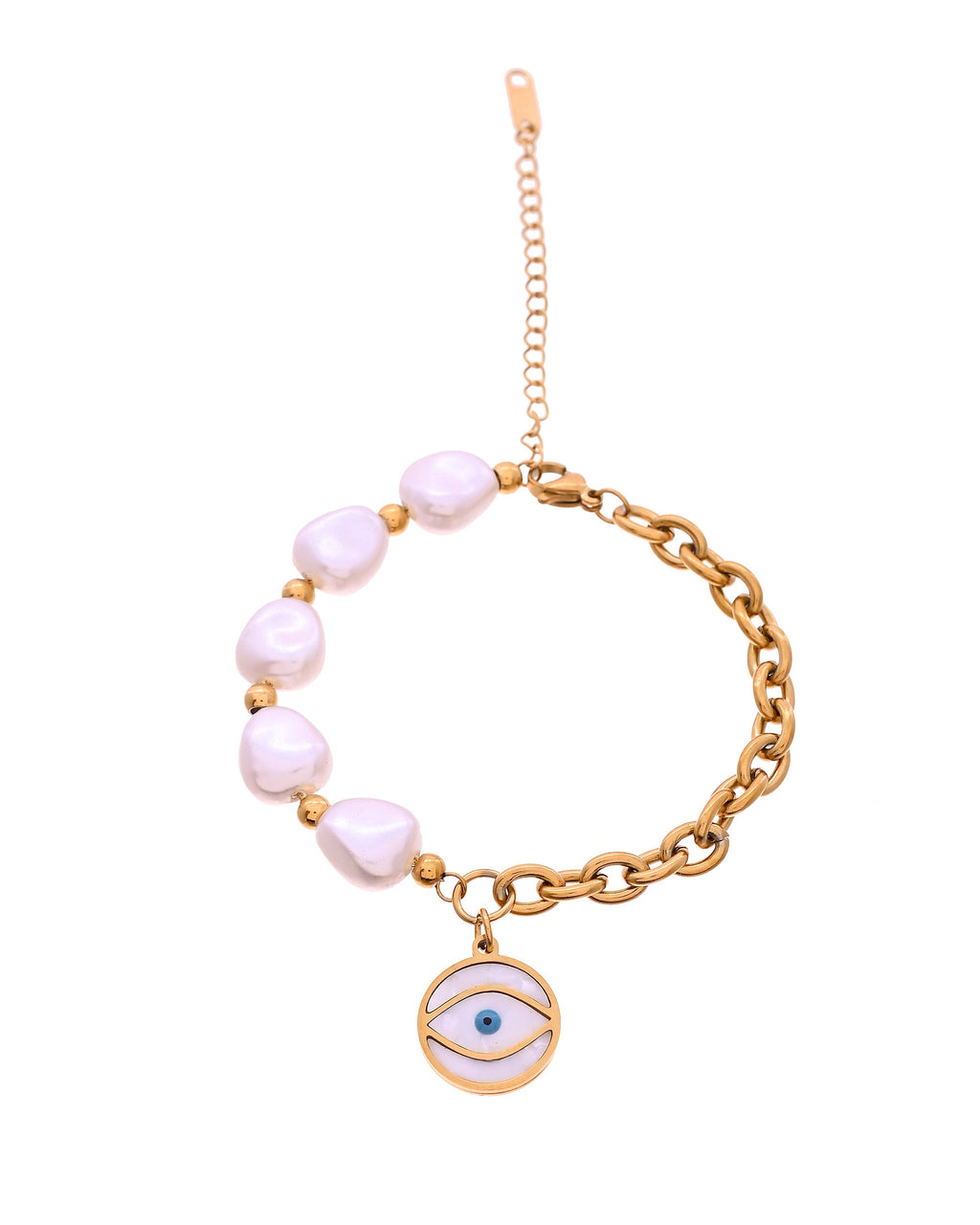 VOJ Gold Plated Pearl And Evil Eye Bracelet For Women | Grocsy