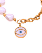 VOJ Gold Plated Pearl And Evil Eye Bracelet For Women | Grocsy