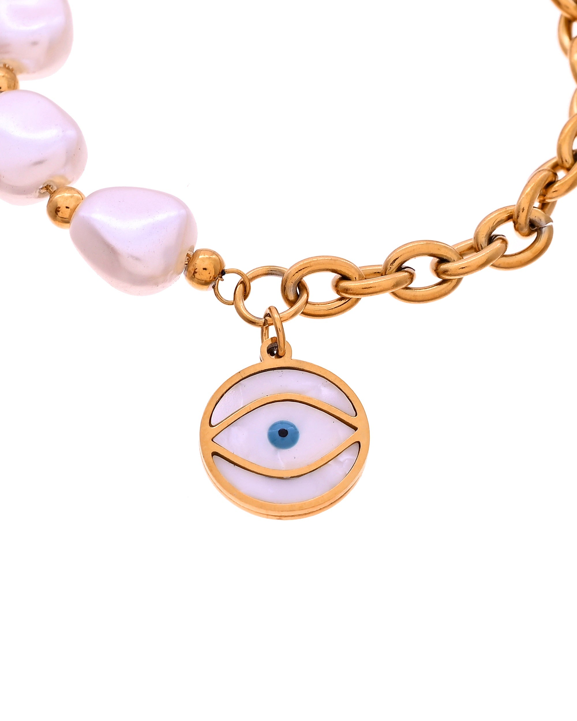VOJ Gold Plated Pearl And Evil Eye Bracelet For Women | Grocsy