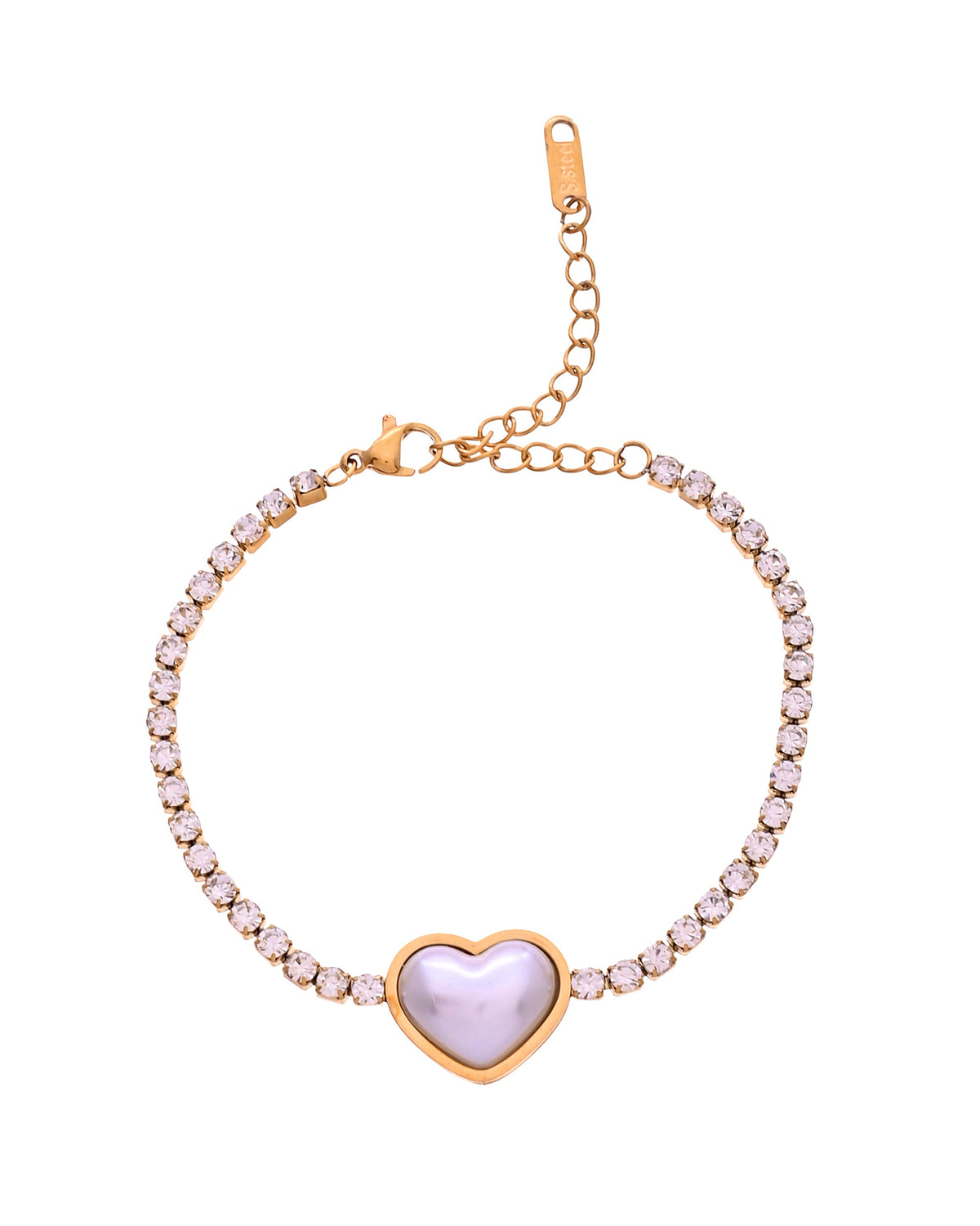 VOJ Gold Plated Ad Stone Studded With Heart Shaped Pearl Bracelet For Women | Grocsy