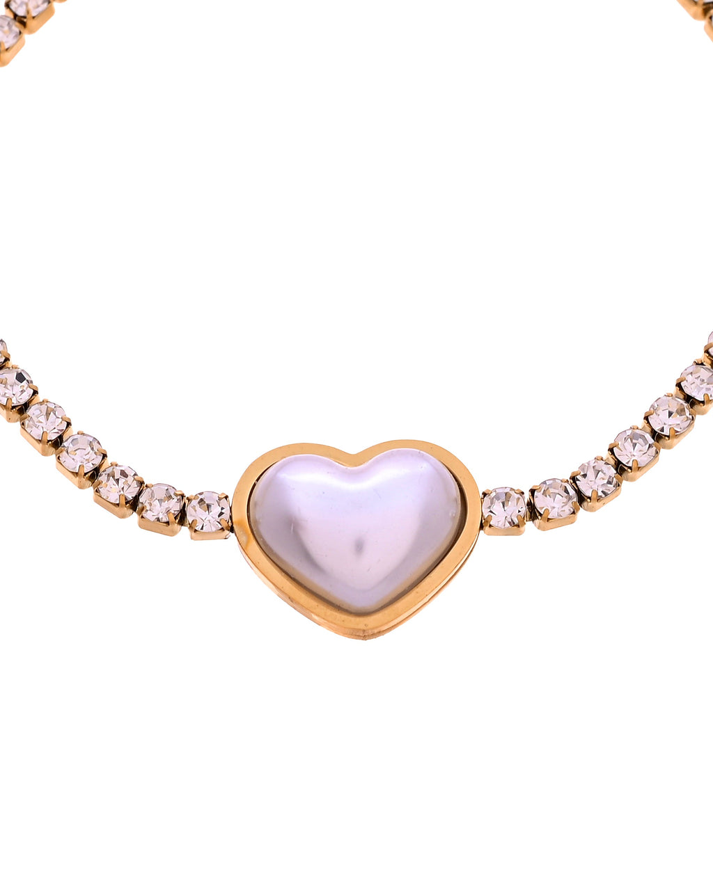 VOJ Gold Plated Ad Stone Studded With Heart Shaped Pearl Bracelet For Women | Grocsy