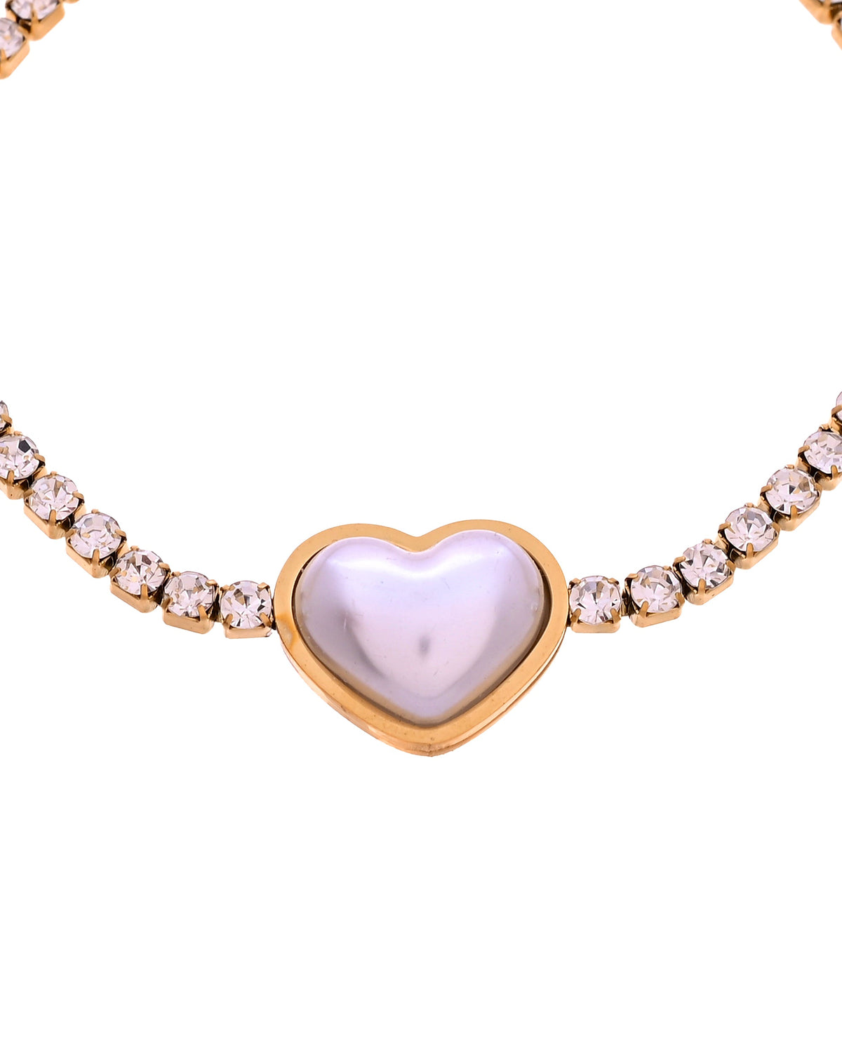 VOJ Gold Plated Ad Stone Studded With Heart Shaped Pearl Bracelet For Women | Grocsy