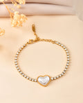 VOJ Gold Plated Ad Stone Studded With Heart Shaped Pearl Bracelet For Women | Grocsy